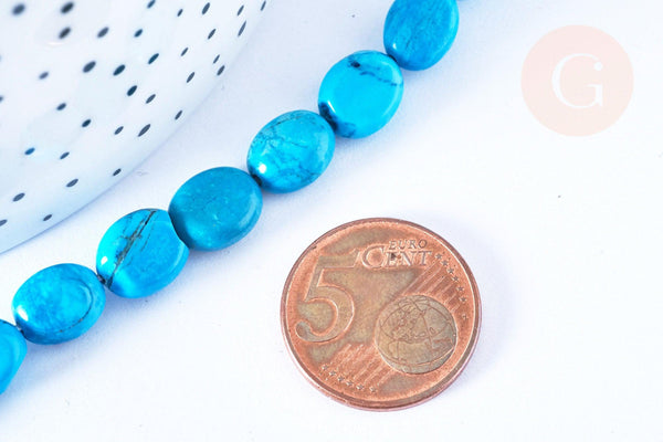 EP Perle Howlite ovale teintée turquoise naturelle 11mm,perle pierre howlite naturelle ,le fil de 40cm
