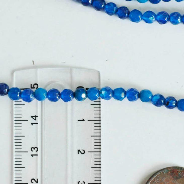 EP Perle agate bleue naturell facette 4mmx1 ,fil de 90 perles (G0719)