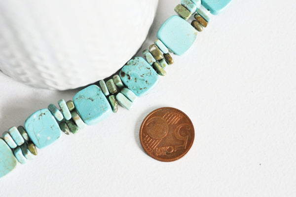 EP Perle carrée en turquoise naturelle 12x4mm, le fil-G1119