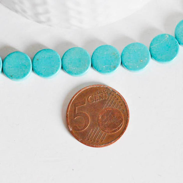 EP Perle disque howlite turquoise, howlite naturelle,perle turquoise,perle pierre,10mm,fil de 40 perles-G1018