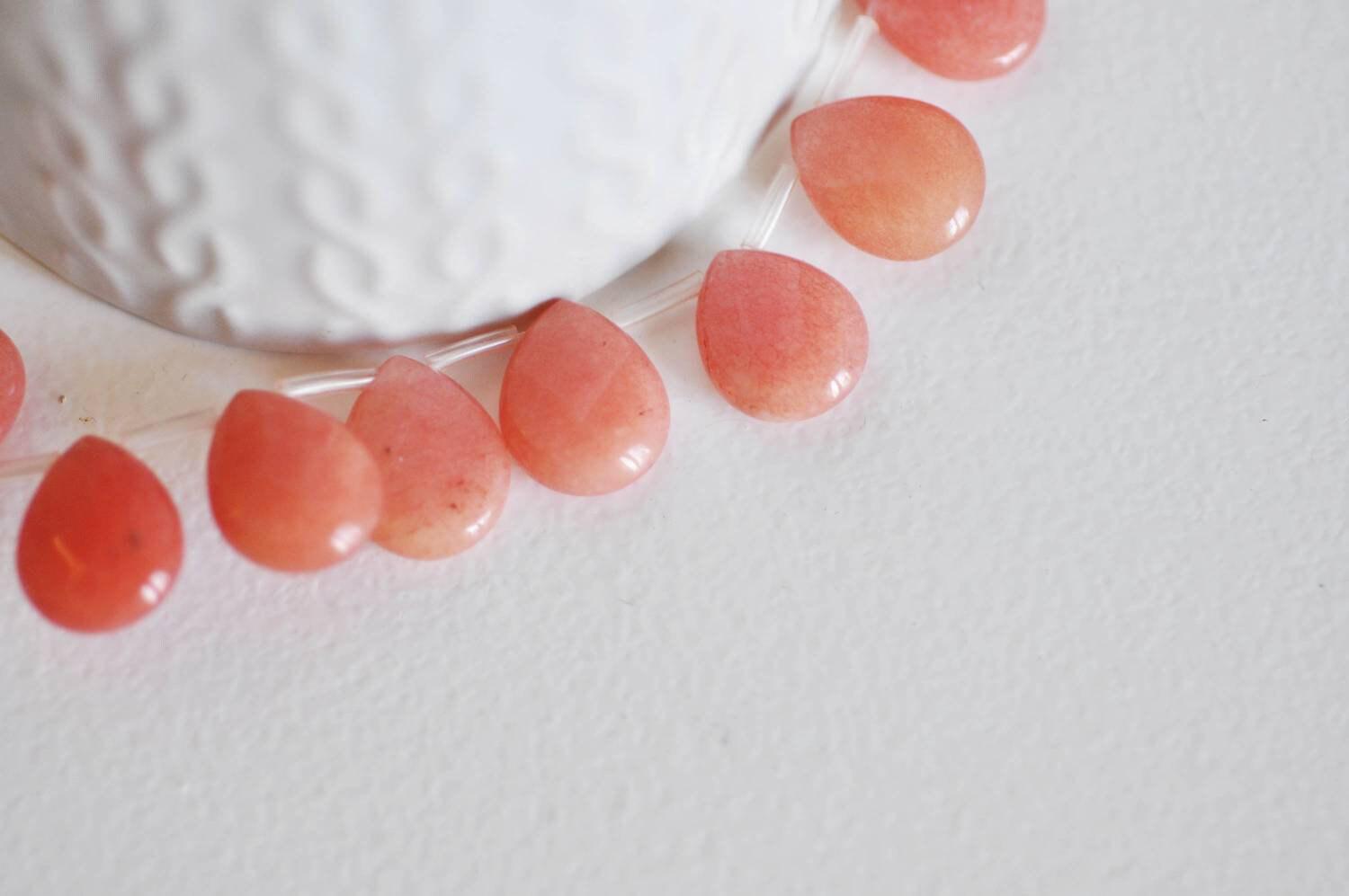 EP Perle goutte jadeite orange facetté,jadeite naturel,perle jadeite,perle pierre,pierre précieuse, 15mm,x5-G2096