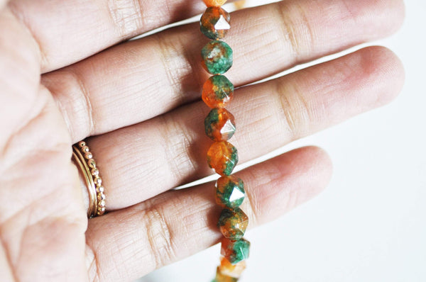 EP Perle jade orange facettes 8mm, x1 fil 45 perles (G3043)