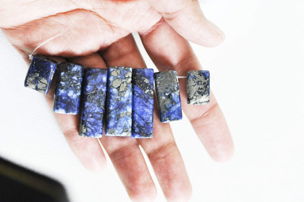 EP Perle rectangle lapis Lazulis naturel, pierre naturelle x7 (G4897)