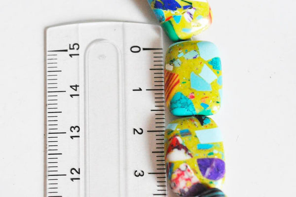 EP Perle resine rectangulaire multicolore, x1 fil-G1027