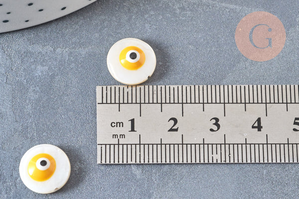 EP-Perle ronde nacre blanche mauvais oeil couleur jaune 12 mm, x10 G6819