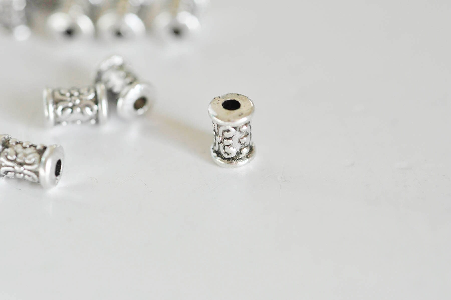 EP Perle tube intercalaire argent gravé, fournitures créatives, perles argent, création bijoux,rondelles, perles intercalaires,x 10, 7mm