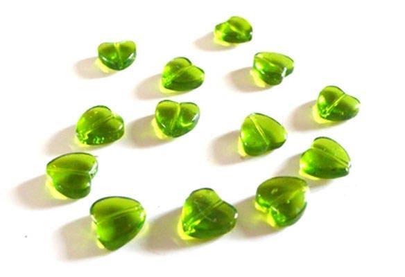 EP Perles coeur verre vert transparent 10mm, x 10 perles G1219