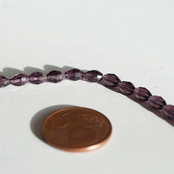 EP Perles facettées verre violet, fourniture créative,Perles verre, perle forme ovale, fabrication bijoux, grain de riz, cristal,fil de 70-G572