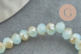 EP-Perles rondelles verre opaque facettées bleu pâle et doré 4x3mm, bijou fantaisie DIY, fil de 39cm, x1 G8264