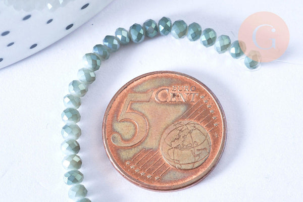 EP Perles toupies cristal bicolore vert irisé 3.5x2.5mm, perles bijoux, perle cristal,Perle verre facette,création bijoux, fil de 25cm G6753