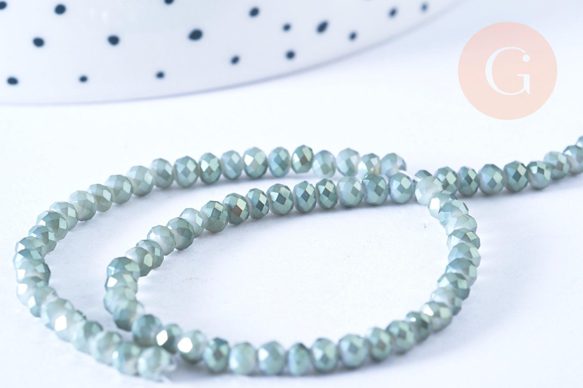 EP Perles toupies cristal bicolore vert irisé 3.5x2.5mm, perles bijoux, perle cristal,Perle verre facette,création bijoux, fil de 25cm G6753