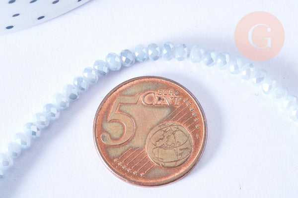 EP-Perles toupies cristal gris clair irisé 3.5x2.5mm, perles bijoux, perle cristal,Perle verre facette,création bijoux, fil 25.4cm G6755