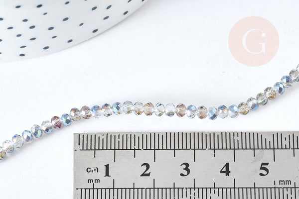 EP-Perles toupies cristal gris transparent irisé gris 3.5x2.5mm, perles bijoux, perle cristal,Perle verre facette, fil 25.4cm G8594