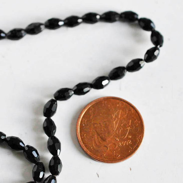 EP Perles verre noir, Perles verre, perle forme ovale, fourniture créative, grain de riz, verre noir, création bijoux, fil de 70-G564