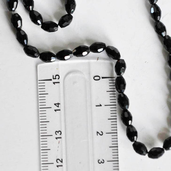 EP Perles verre noir, Perles verre, perle forme ovale, fourniture créative, grain de riz, verre noir, création bijoux, fil de 70-G564