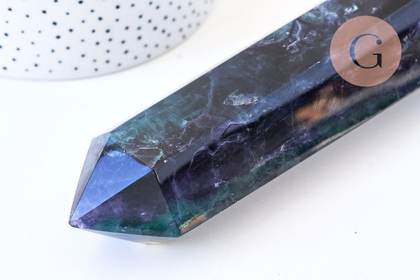 EP - Pointe fluorite naturelle 16.5cm, pointe hexagonale fluorite, pierre semi-precieuse, séance lithothérapie, la pièce G5767