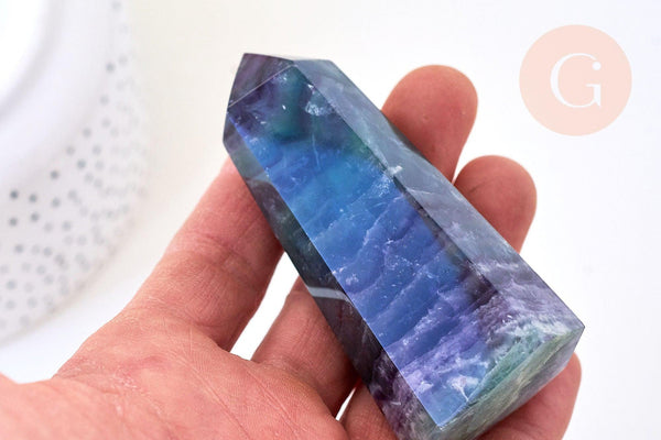 EP Pointe fluorite naturelle 8.6cm, pointe hexagonale fluorite, pierre semi-precieuse, séance lithothérapie, la pièce G6706