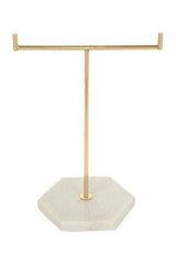 EP Présentoir Bijoux Marbre et métal, présentoir bijoux, support minimaliste, accroche bijoux,rangement bijoux, doré ou cuivre, 22.5cm-G625