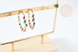 EP Présentoir à bijoux boucles d'oreilles laiton doré socle bois 20.7cm 2 rangées, x1 G8377