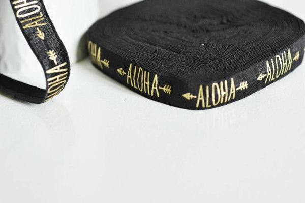 EP Ruban élastique noir or ALOHA EFJF 16mm,1 mètre-G1282