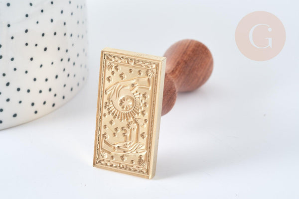 EP-Sceau laiton massif Tarot cire à cacheter manche bois 9cm, création de sceaux personnalisés pour invitation de mariage, x1 G7747