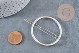 Support barrette clip ronde métal argenté 47mm, x1 (G8834)