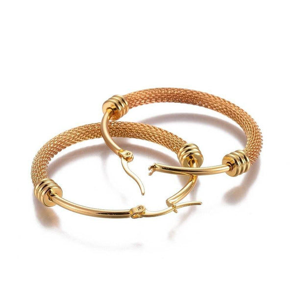 EP créoles maille acier doré, bijoux doré, création bijoux, oreille percée,sans nickel, la paire, boucles acier, 44.5mm-G72