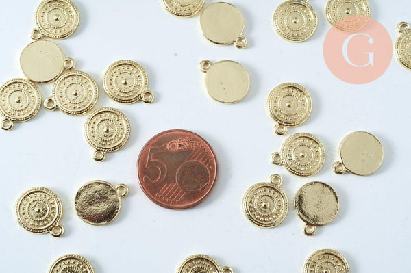 EP-pendentif médaille ronde zamac doré 18k 15mm, x1 G6008