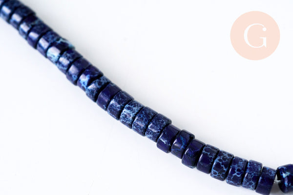 EP perle jaspe imperial bleu,perle rondelle jaspe bleu,bijoux pierre jaspe naturel,création bijoux pierre naturelle, le fil de 40,64 cm G5531