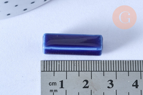 EP perle porcelaine rectangle bleu foncé 25-29mm, x5 (G5394)