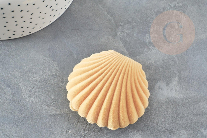 Ecrin bijou coquillage Velours jaune moutarde 3.5x3.8cm, x1 (G5097)