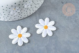 Ecusson brodé Marguerite blanche thermocollant 33mm, x2 (G7787)
