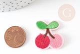 Ecusson brodé à repasser Cerise rouge sequins, customisation vêtement, écusson thermocollant fruit,patch brodé,32mm, x5 G2864