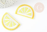 Ecusson brodé à repasser citron jaune customisation vêtement 46.5mm, écusson thermocollant fruit,patch brodé, x2 G8764