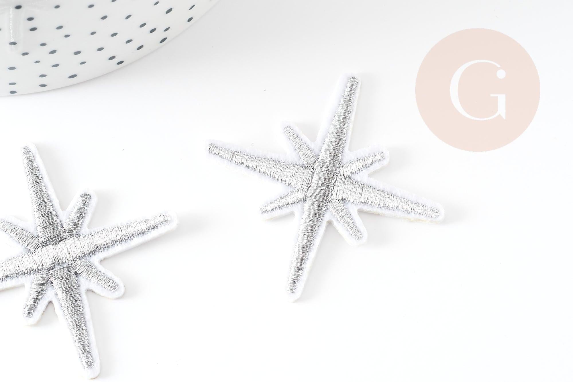 Ecusson brodé à repasser étoile des neiges customisation vêtement, écusson thermocollant,patch écusson brodé,50mm, x2 G2849