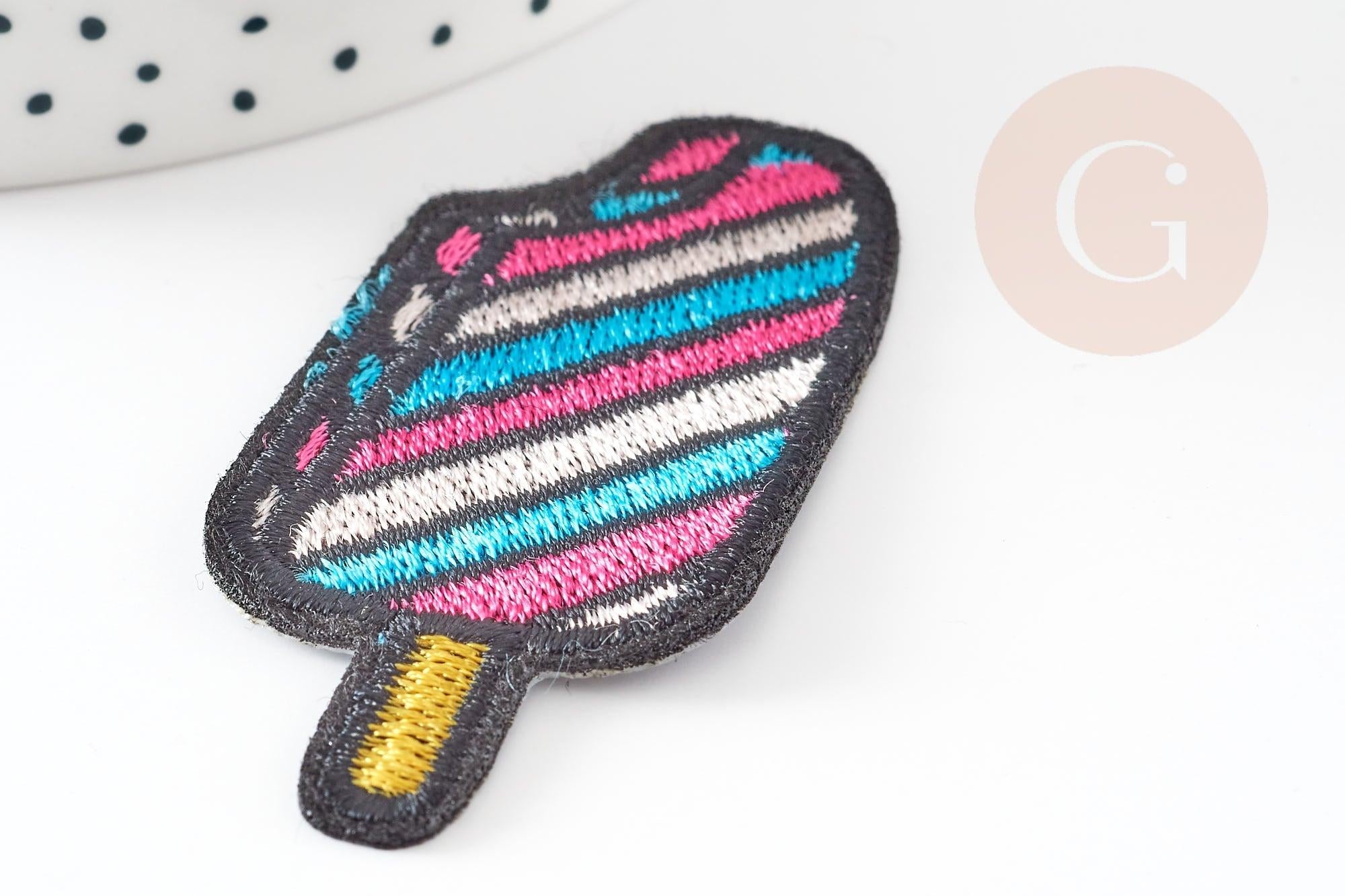 Ecusson brodé à repasser glace à l'eau customisation vêtement, écusson thermocollant,patch écusson brodé,64.5mm,x2 G3419