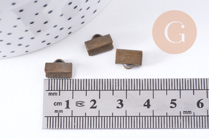 Embouts ruban laiton bronze à pincer 10mm, x10 (G4518)
