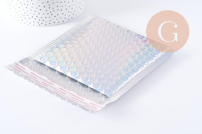 Enveloppes à bulles métallisé argent holographique 15x13cm, x8 (G10063)