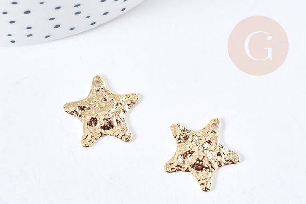 Etoile martelé laiton doré18K 19mm, pendentif étoile texturé, création bijoux doré, x1 G8559