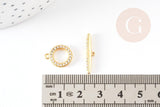 Fermoir T laiton doré 18k cristaux zircon 14mm, x1 (G5319)