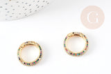 Fermoir à clapet rond laiton doré 16k zircon multicolore 21mm, x1 (G5641)