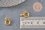 Fermoir à clipser anneau laiton doré 18k zircons 14mm, x1 (G5607)