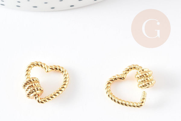 Fermoir à vis coeur laiton doré torsadé 17mm, x1 (G2918)