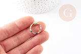 Fermoir rond à vis laiton doré 18k strass coloré 18mm, x1 (G5853)