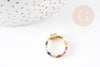 Fermoir rond à vis laiton doré 18k strass coloré 18mm, x1 (G5853)