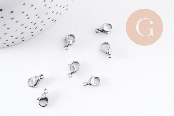 Fermoirs mousquetons acier 304 inoxydable platine 11mm, x10 (G10098)