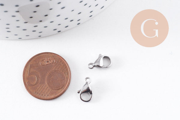 Fermoirs mousquetons acier 304 inoxydable platine 11mm, x10 (G10098)