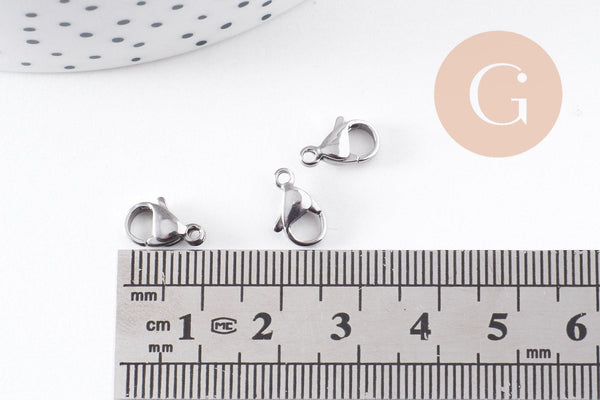 Fermoirs mousquetons acier 304 inoxydable platine 11mm, x10 (G10098)