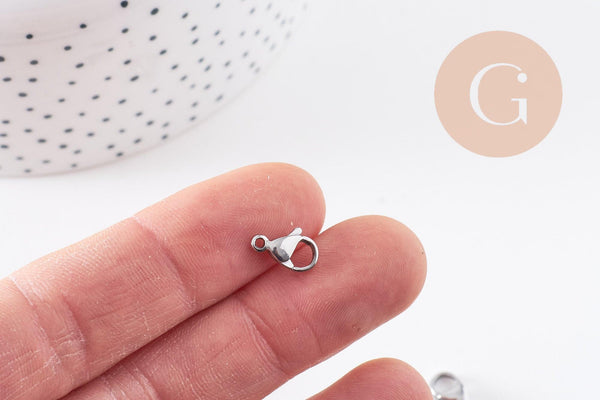 Fermoirs mousquetons acier 304 inoxydable platine 11mm, x10 (G10098)