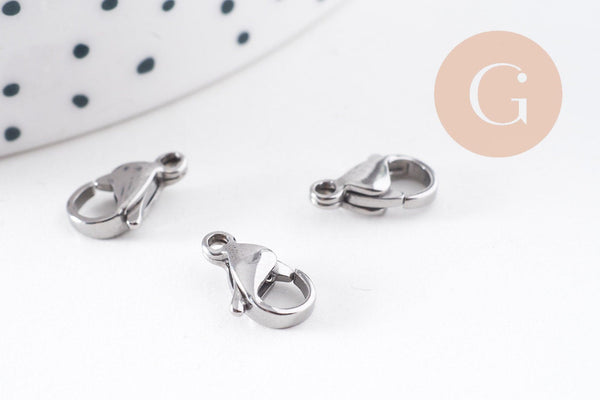Fermoirs mousquetons acier 304 inoxydable platine 11mm, x10 (G10098)